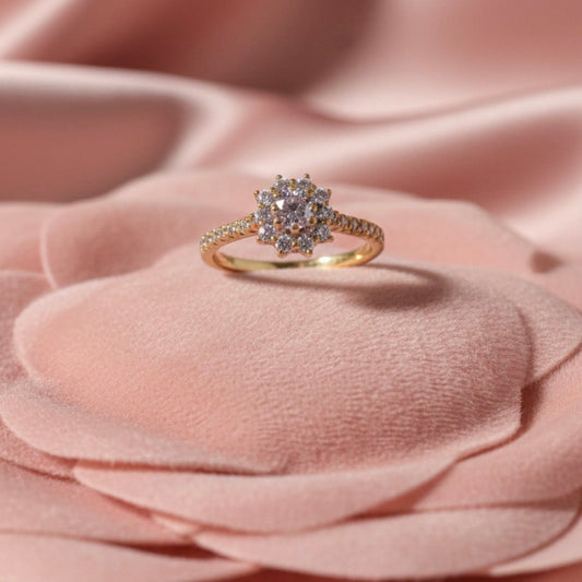Gold Band, Floral Cluster With Small Diamonds