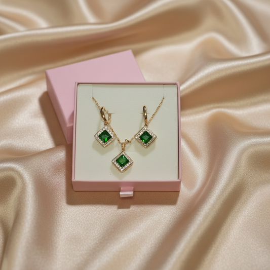 Green Crystal Necklace & Earring Set