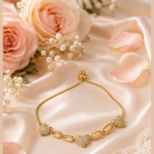Triple Heart Crystal Gold Bracelet